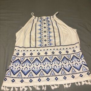 Skies Are Blue White and Blue Embroidered Blouse